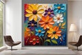 Abstract Painting Featuring an Array of Flowers as the Central Theme - Blended into a Vibrant Textured Tapestry