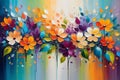 Abstract Painting Featuring an Array of Flowers as the Central Theme - Blended into a Vibrant Textured Tapestry