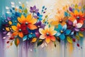 Abstract Painting Featuring an Array of Flowers in a Blur of Vibrant Colors - Petals and Leaves Intertwined