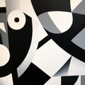 Monochrome Abstract Painting With Black And White Shapes