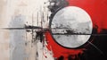 Rustic Futurism: Abstract Art With Red Circle And Black Lines Royalty Free Stock Photo