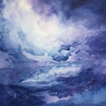 Indigo Baroque Seascape Abstract Ethereal Ocean Painting In Purple And Blue