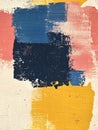 Abstract painting featuring overlapping rectangular shapes in textured
