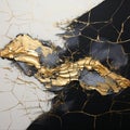 Abstract painting featuring a striking contrast between the gold and black colors, AI-generated.