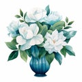 Elegant Watercolor Gardenia Arrangement With Teal Blue Hues Royalty Free Stock Photo
