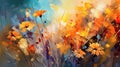 Abstract painting of a field of poppies and daisies. AI Generated