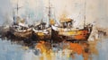 Abstract Painting Of Fishing Boats With Broad Palette Knife Marks Royalty Free Stock Photo