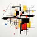 Abstract Painting: Futuristic Fragmentation In Yellow, Red, And Black