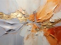 An abstract painting with gold and silver paint.