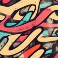 An abstract painting of Graffiti style curves with multiple colors.