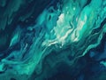 Abstract painting of green and blue liquids