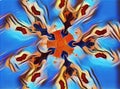 Abstract painting image on blue textile texture background, orange star symbol