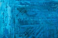 Abstract painting with the imitation of text on a blue old Royalty Free Stock Photo