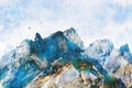 Abstract painting of mountains, nature landscape image, digital watercolor illustration