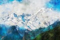 Abstract painting of mountains, nature landscape image, digital watercolor illustration