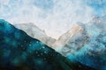 Abstract painting of mountains, nature landscape image, digital watercolor illustration, art for background