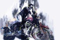 Abstract painting of old motorcycles in vintage tone, digital painting