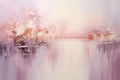 An abstract painting of a peaceful scene, featuring soft colors and gentle brushstrokes.