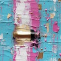 Abstract painting with pink, blue, and gold paint in artistic reportage style (tiled