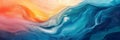 This abstract painting showcases the harmonious blend of blue orange and pink hues creating a mesmerizing and dynamic
