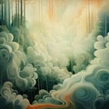 Abstract Painting Of Smoke In Trees And Clouds By Edward Hicks