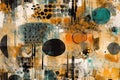 Abstract painting in the style of collaged, color splash, gold beige pantone. modern grunge background