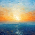 Minimalist Impressionism: Abstract Sunset Painting With Pixelated Landscapes Royalty Free Stock Photo