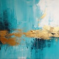 Abstract Painting With Turquoise And Gold: Romantic Seascapes In Acrylic