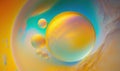 an abstract painting of a yellow and blue sphere with bubbles in it\'s center and a blue and yellow swirl in the mid Royalty Free Stock Photo