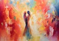 Abstract painting of a young couple in love. Digital painting of a man and a woman Royalty Free Stock Photo