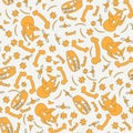 Abstract paleontologic seamless background pattern with dinosaurs skulls and bones, tyrannosaurus and triceratops Royalty Free Stock Photo