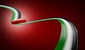 Abstract Palestine flag color White and green waving Palestine ribbon flag on red background 3d illustration