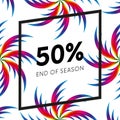 Abstract palm leafs with spectrum gradient. Fifty percent off. Special offer. Summer sale banner. End of season. Black frame. Vect Royalty Free Stock Photo