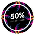 Abstract palm leafs with spectrum gradient. Sticker. Fifty percent off. Special offer. Summer sale banner. End of season. Black fr Royalty Free Stock Photo