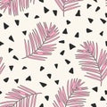 Abstract palm leaves contour, small random triangles seamless pattern