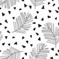 Abstract palm leaves contour, small random triangles seamless pattern