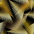 Abstract palm leaves 3d vector seamless pattern. Modern ornamental creative background. Luxury line art tracery gold Royalty Free Stock Photo