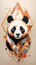 Abstract Panda Geometric Animal Art Painting Earth Colors Illustration Postcard Digital Artwork Banner Website Flyer Ads Gift Card