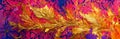 An abstract panoramic image of a Gold Leaf Splash on a colourful background