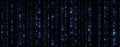Abstract panoramic long binary code background with blue digits on a dark interface, creating high-tech data stream for Royalty Free Stock Photo