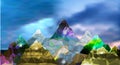 Abstract panoramic mountain polygonal landscape with sky and clouds