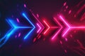 Abstract panoramic red blue pink neon background with arrows showing right direction, glowing in the dark. Generative AI illustrat Royalty Free Stock Photo
