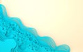 Abstract paper art sea or ocean water waves and beach. Summer background with seacoast. Paper sea waves with lines and bubbles. Royalty Free Stock Photo