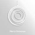 Abstract paper cut christmas ball with long shadow isolated on neutral background. Trendy design. Christmas card