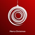 Abstract paper cut christmas ball with long shadow isolated on red background. Trendy design. Christmas card.