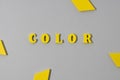 Abstract paper gray background with yellow wooden word.