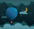 Abstract paper-Hot air balloon and moon with stars Royalty Free Stock Photo