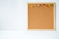 abstract paper note pin on cork board. Blank notes for add text message or design website. wood frame board Royalty Free Stock Photo