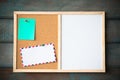 abstract paper note pin on cork board and white board. Blank notes for add text message or design website. sticker note Royalty Free Stock Photo