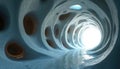 Abstract parametric design creates tunnel-like structure with chaotic elements, openings. Unique composition features organic, Royalty Free Stock Photo